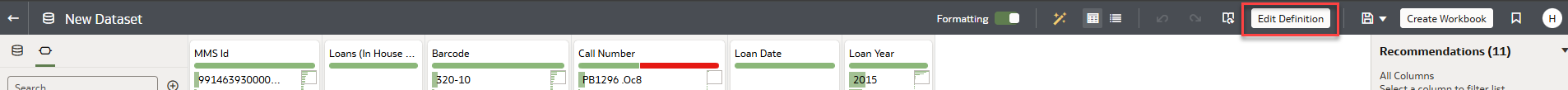 The edit definition window.